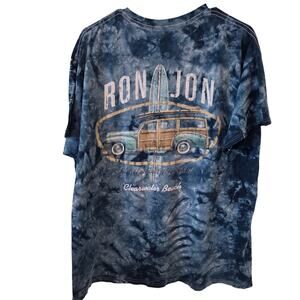 Ron Jon Surf Shop Mens Beach Woody Wagon Short Sleeve Tee Size XL Blue Tie Dye